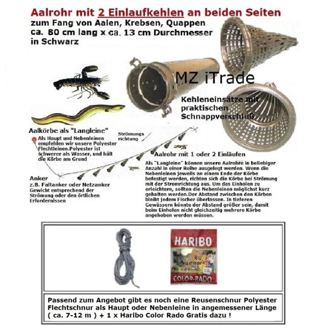 1 Aalrohr Aalreuse Aalreusen Krebskorb Krebsreuse eel fish trap +12mSchnurHaribo