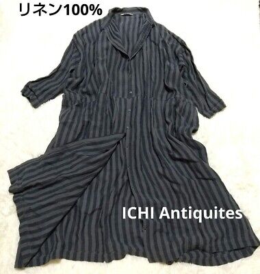ICHI Antiquites Linen Shirt Dress one piece Gray free size from 