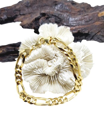 Handgefertigtes massives 14K italienisches Gelbgold 9,55 mm abgeschrägtes Figaro-Armband 9 Zoll
