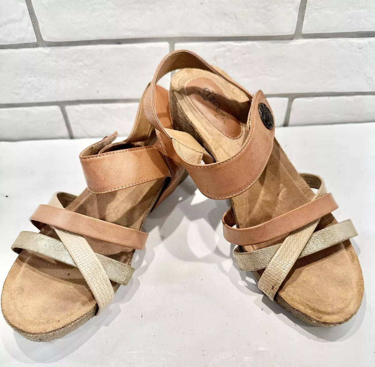 Eurosoft Sofft Renae Strappy Sandals Cork Wedge Heel Womens 8.5M