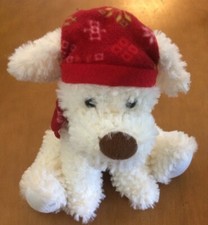 American Greetings Sitting Puppy Dog Plush With Red Hat and Bow 9"