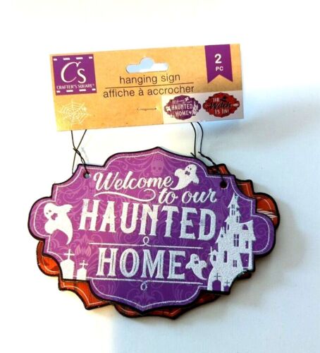 Crafter's Square 2pc Hanging Halloween Signs Haunted Home the Witch is in  - Picture 1 of 3