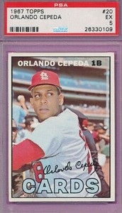 CENTERED PSA 5 BABY BULL ORLANDO CEPEDA HOF 1967 TOPPS #20 GRADED VINTAGE *TPHLC