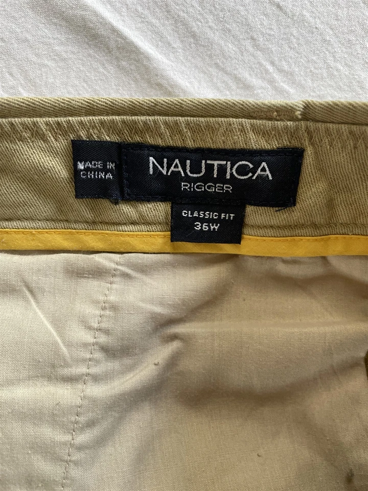 Nautica 36x7.5" Khaki 100% Linen Pleated Rigger Mens Shorts - Image 3 of 4