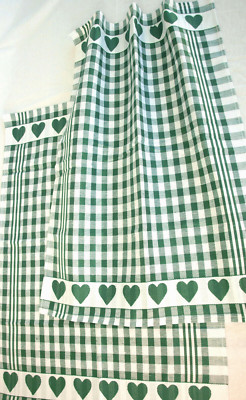 2x Dish Towels Hearts Kracht Kitchen Half Linen Love Cooking Check Green