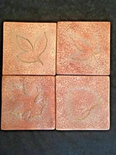 Set of 4 Well Equipped Kitchen Leaf Imprint Ceramic Coasters