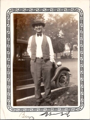 Dapper Man Bow Tie Ford Model T Classic Car Americana 1930s Vintage Photo