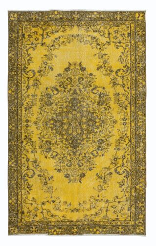 5.4x8.4 Ft Yellow Handmade Area Rug with Medallion Design, Living Room Carpet - Picture 1 of 5