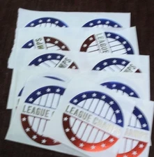 lot of 13 trophy parts LEAGUE CHAMPS red white blue mylar 2" diameter