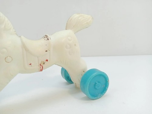 Rare Soviet Vintage Plastic Pull Toy, Horse on Wheels USSR Racing Horse on Wheel - Picture 14 of 23
