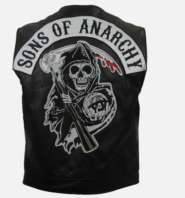 Без рукавов сыновья анархии мотоцикла мотоциклиста кожаная куртка вышивка жилет - Изображение 4 из 4