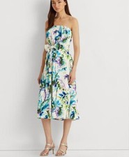 $245. Lauren Ralph Lauren Strapless Paisley Print MIDI Dress Cream Blue Multi 14
