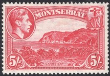 MONTSERRAT-1942 5/- Rose-Carmine Perf 14 Sg 110a MOUNTED MINT