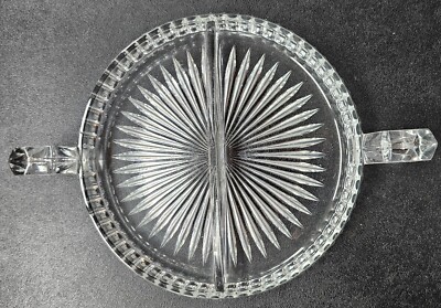 Marked Heisey Cut Glass Two Handled Snack Serving Relish Dish Decorative Clear