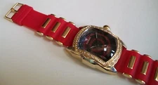 Men's Stone Gold Finish Red Silicone Band Fashion Dressy Watch