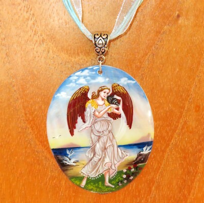 Anhänger Evelyn De Morgan griechische Göttin Eos Repro handbemalt signiert MUSCHEL