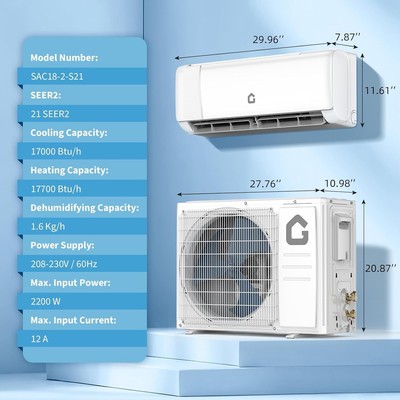  18000 BTU Mini Split Air Conditioner Energy-Efficient Inverter Heating Cooling