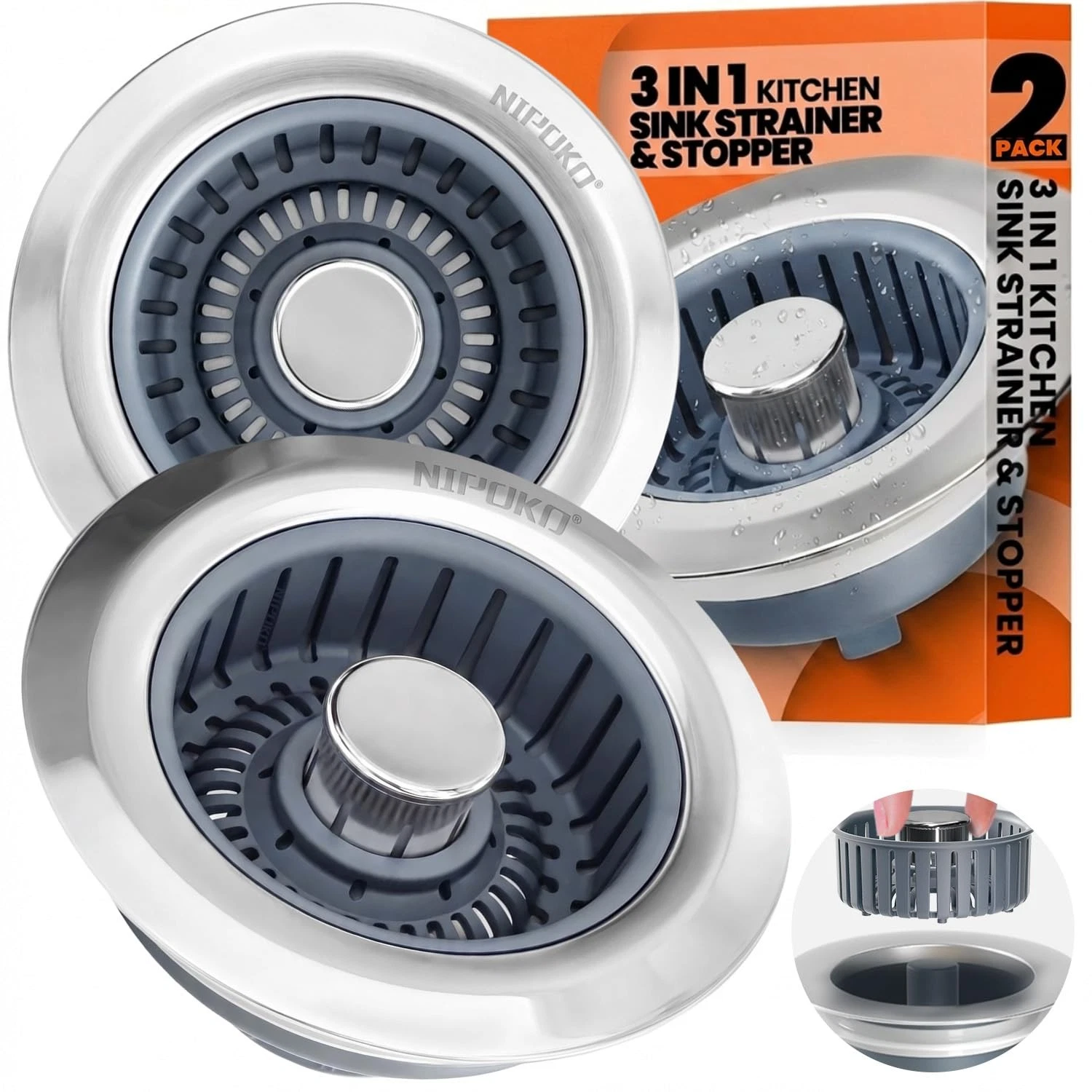 Nipoko 2 Pack Sink Drain Strainer Sink Stopper 3 in 1 Stainless Steel Kitchen
Opens in a new window 
