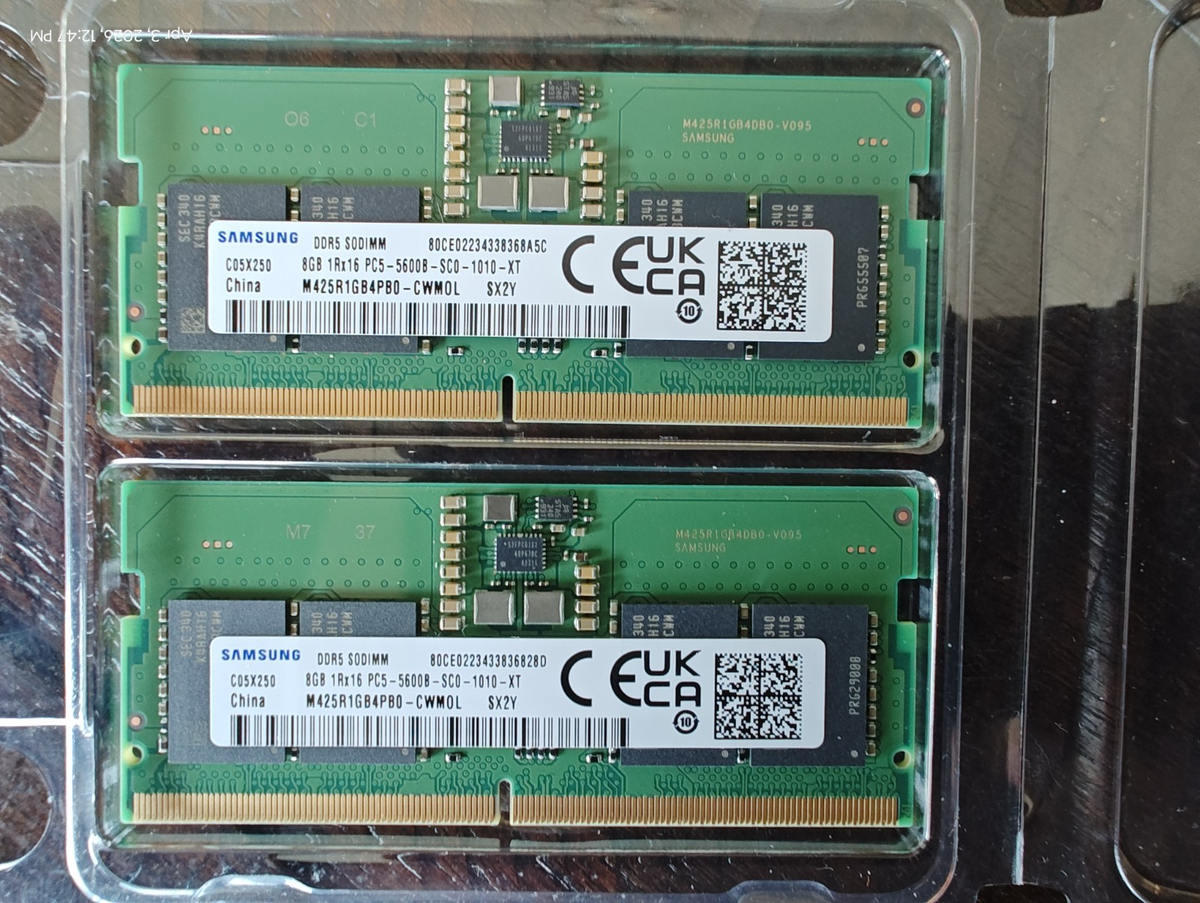Samsung 16GB 2x8GB Kit PC5-5600 SODIMM DDR5-44800 Non-ECC Laptop