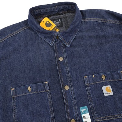 NEW Carhartt Relaxed Fit Fleece Lined Denim Snap Front Jacket Shirt Mens 3XL