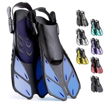CAPAS Snorkel Fins, Swim Fins Travel Size Short Adjustable Black ~ Mens 4.5-8.5