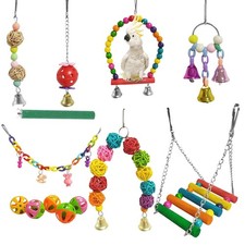 9 Pack Parrot Toys Metal Rope Swing Ladder Stand Budgie Cockatiel Cage Bird Toys