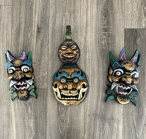 3pc Hand Carved Painted Wood Tribal Decorative Wall Mounted Masks Multicolor