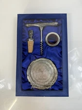 Pierre Deux Pewter Grapevine Wine Set Corkscrew Bottle Stopper And Coaster