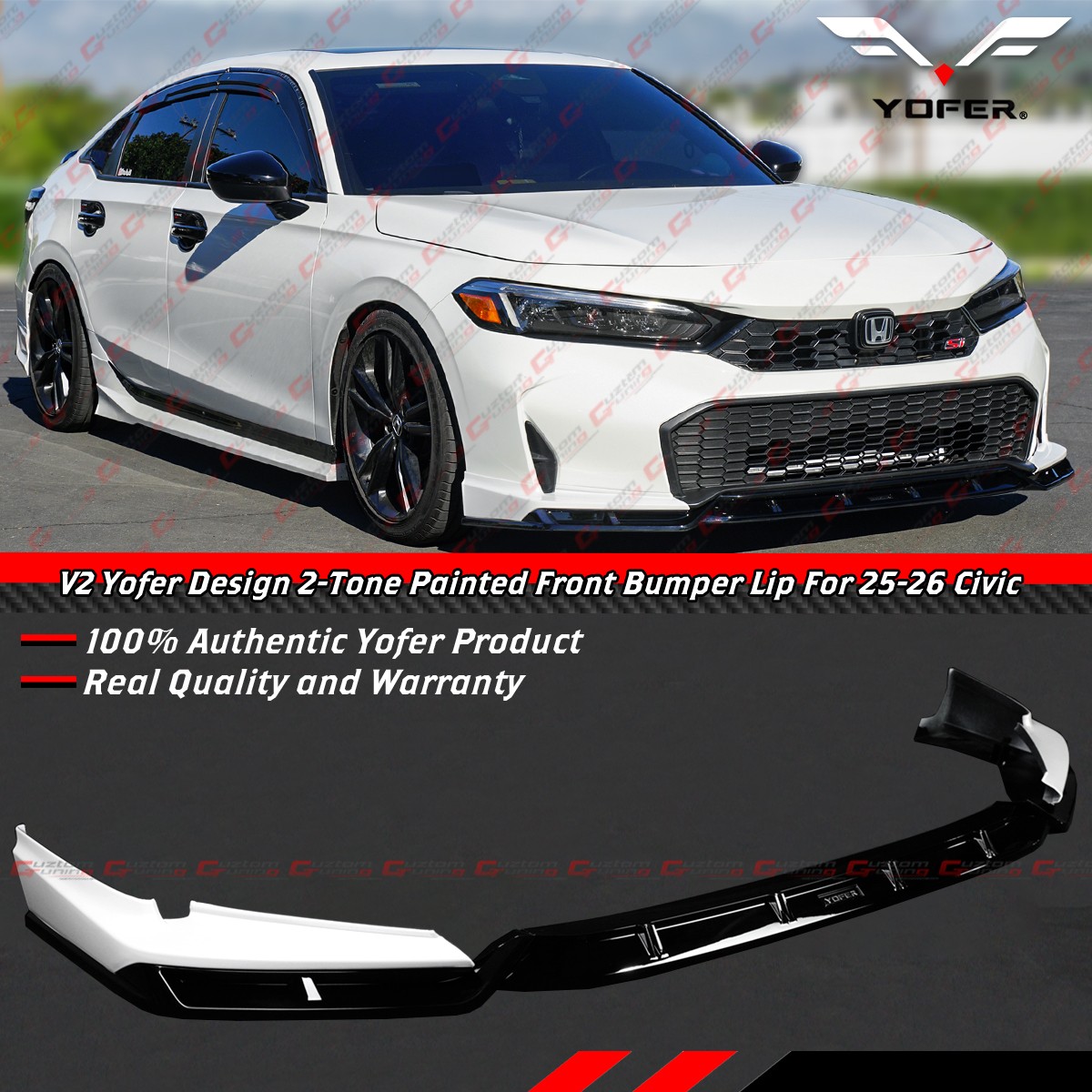 For 2025-2026 Honda Civic Yofer V2 Pearl White 2-Tone Front Bumper Lip Splitter