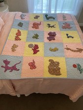 VTG Handmade Quilted Baby Blanket Animals Unisex 50 L X 40 W