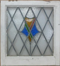 ABSTRACT MIDSIZE OLD ENGLISH LEADED STAINED GLASS WINDOW 21.25" X 23.5"
