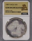 1987 S American Silver Eagle $1 Dollar Coin One Troy Ounce NGC GEM UNCIRCULATED