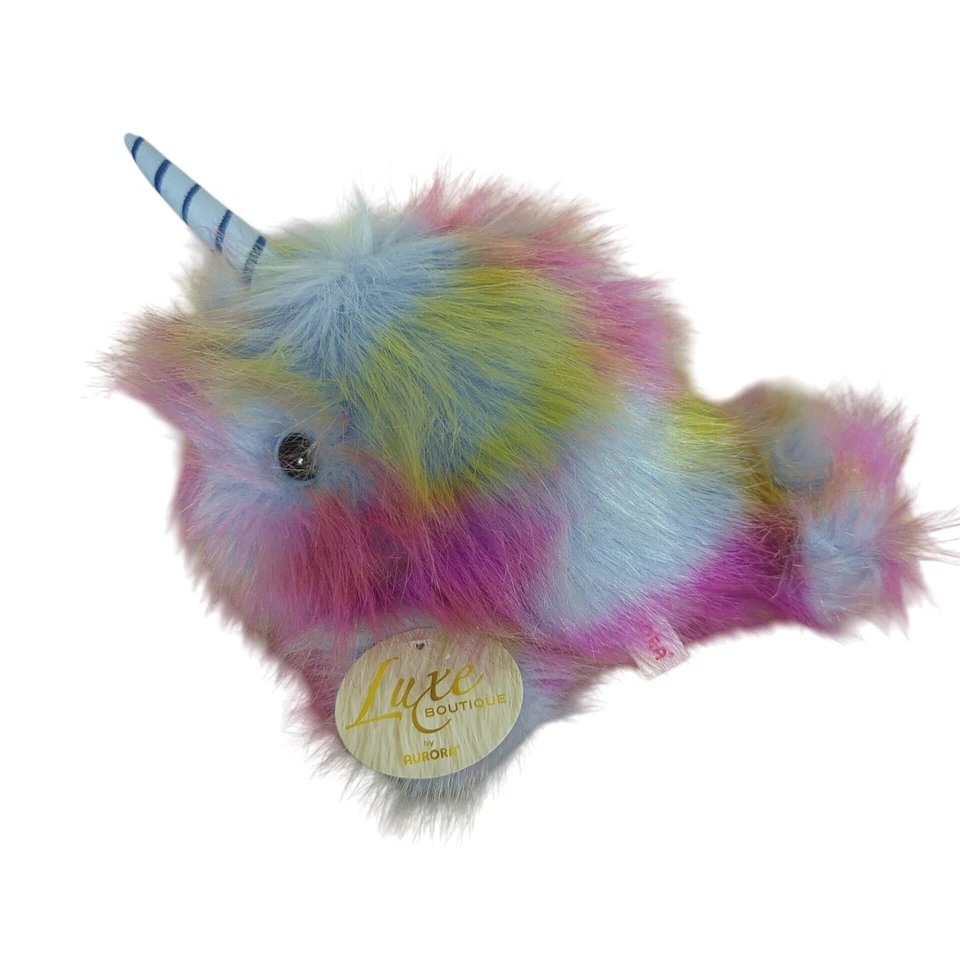 Aurora Luxe Boutique Rainbow Neptune Narwhal Plush Toy – Multicolor Fluffy Soft - Image 3 of 4