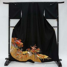 Japanese Kimono polyester wedding kimono Black tomesode "kurotomesode" 4961
