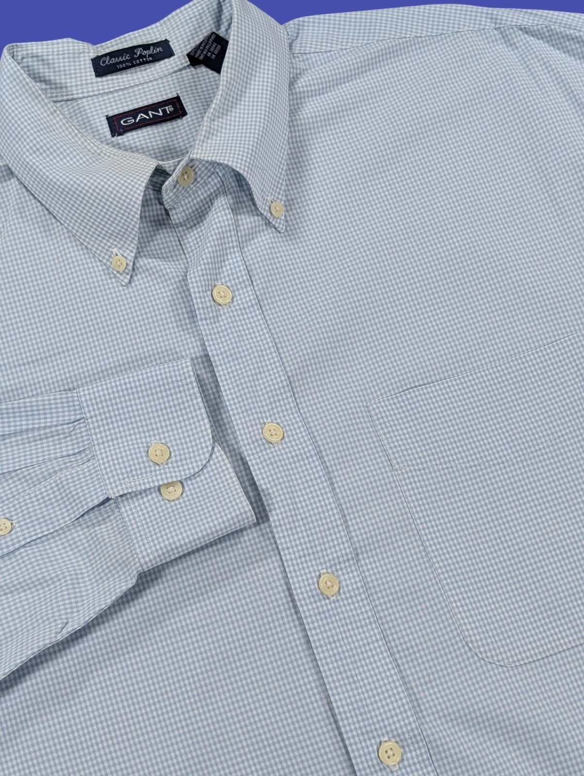 Vintage Gant Shirt Mens XL Blue Gingham Check Classic Poplin Button Down 90s USA