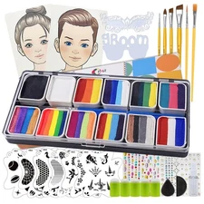 Rainbow Face Painting Kit for Kids Party, 5.14 OZ Water Activated Split Cake ...