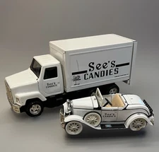 See's Candies DeliveryTruck + Ford Roadster Car Die Cast Metal by ERTL 1987