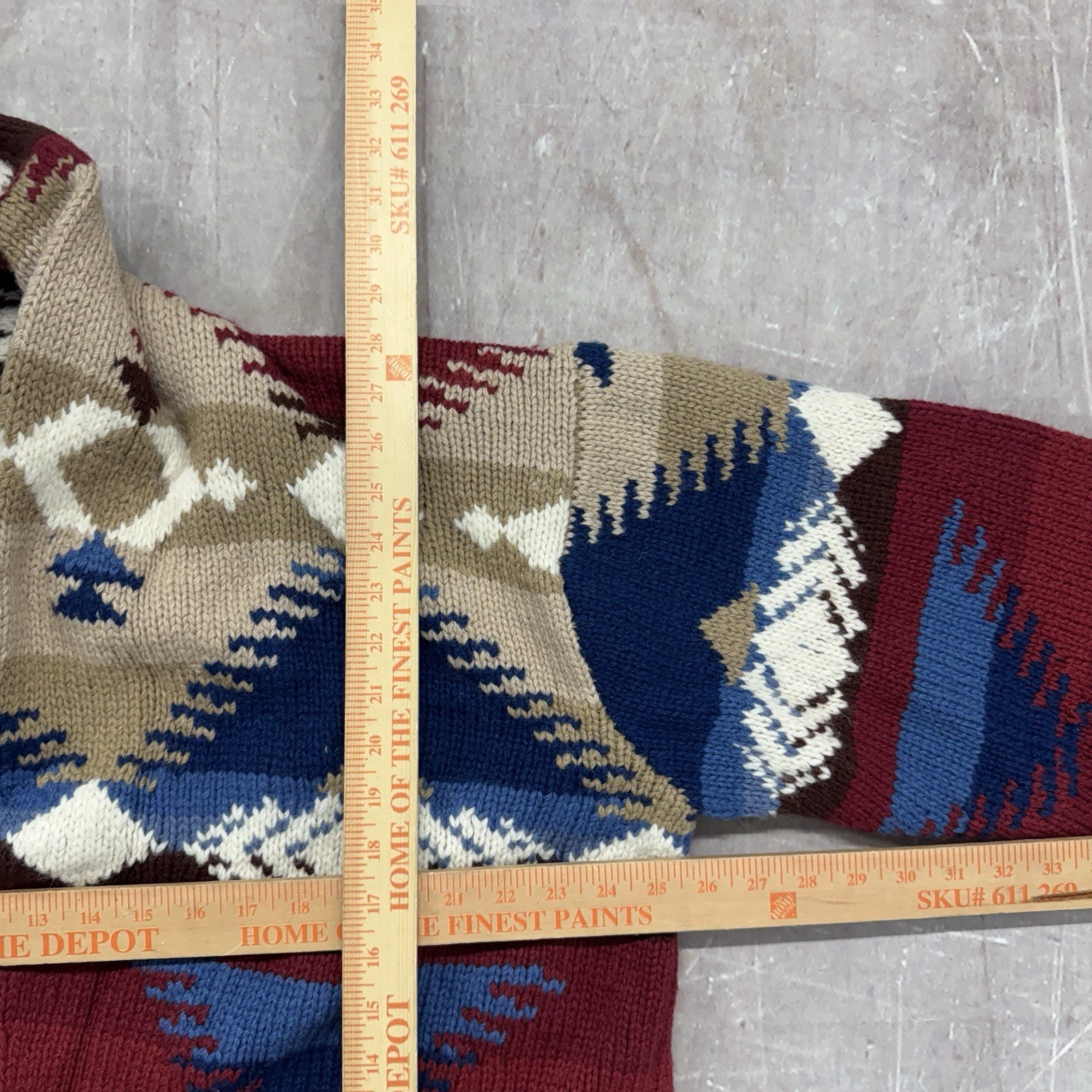 Vintage Ralph Lauren Country Navajo Hand Knit Cardigan Sweater Wool Size L Aztec image 8