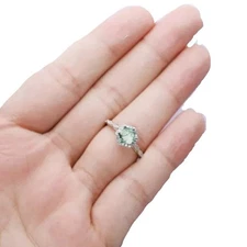 NATURAL GREEN MOSS AGATE & CZ GEMSTONE 925 STERLING SILVER TINY WOMENS RING