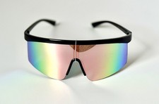 Hang Ten 6021W Sport Shield Sunglasses Black Frame Rainbow Mirror Unisex Kids