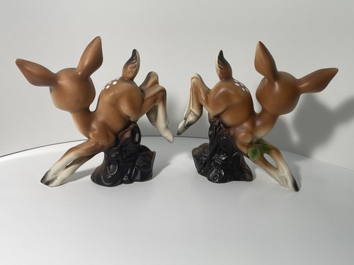 Vintage Pair 2 Leaping Bambi Deer Fawn Doe Big Eyes Japan Kitschy 1950s Ceramic - Picture 7 of 12