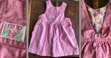 VTG 80s IZOD CHILD'S PINK 100 COTTON DENIM FLORAL ROSES TRIM DRESS 4 EUC CLEAN