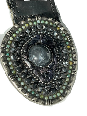 JESSICA SIMPSON Black Braided Leather Belt W/Stone Buckle  display picture 3