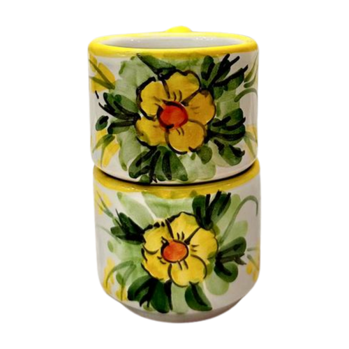 Vietri Ceramics Italian Espresso Cups, Set of 2 - Yellow Flower Design - Picture 2 of 2