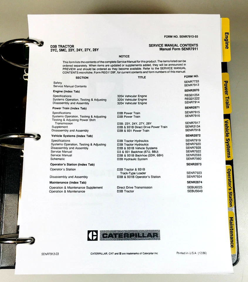 Manual de servicio para reparación de excavadora tractor sobre orugas Cat Caterpillar D3B 24Y 27Y 28Y Foto 2 de 4