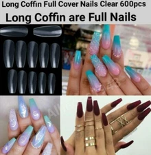 100/600/1200 Pcs Long Coffin Full Cover False Nail Tips Press on Nails - Jargod