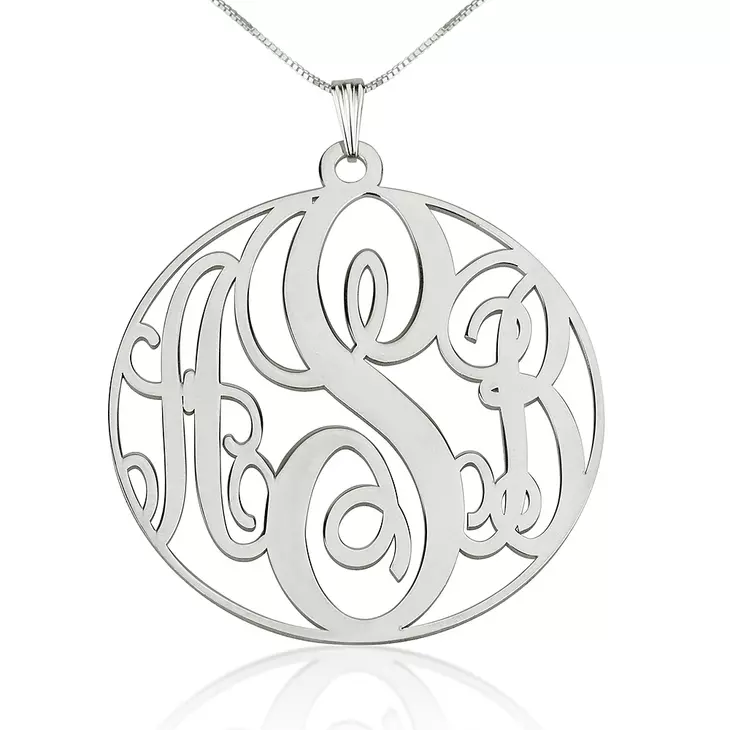 Round Monogram Necklace Sterling Silver 0.8 Circle Name Pendant