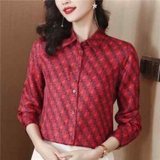 Camicia Maglia Blusa Donna Camicetta Rosso Colorato Raso Morbida Elegante 02033