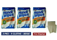 HEAVY DUTY BEIGE HANDI CLEANING WIPES REUSABLE MULTIPURPOSE  3 Pks-3 WIPES)