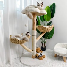 Chic Large Flower Cat Tree Wooden Cat Tower Scratching Post Cat Activity Centre 